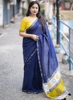 Soft Pure Chanderi Blue Traditional Wear Bandhani Print Saree